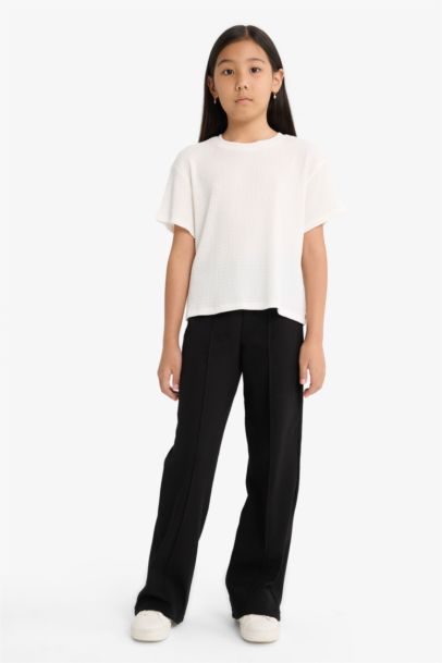 تيشيرت بناتي نص كم اوفر سايز برقبة مستديرة