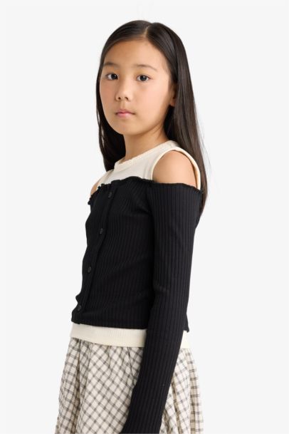 Girl Slim Fit Off Shoulder Ribbed Camisole T-Shirt