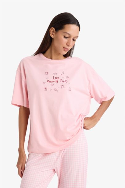 Baskılı Kısa Kollu Pijama Üstü