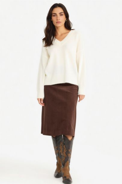 Jupe mi-longue en velours taille normale Coupe régulière