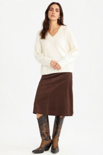 Jupe mi-longue en velours taille normale Coupe régulière