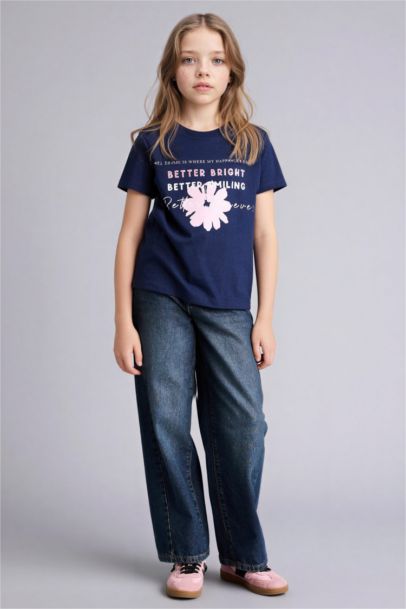 Girl Regular Fit Crew Neck Slogan Print T-Shirt