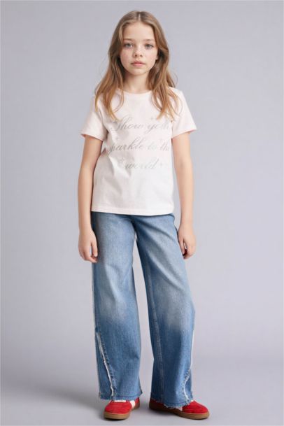 Girl Regular Fit Crew Neck Slogan Print Short Sleeve T-Shirt