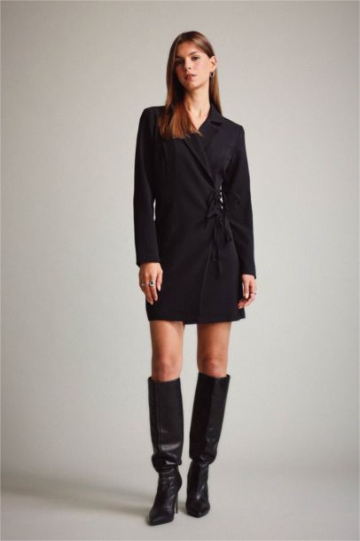 Krep Uzun Kollu Mini Elbise