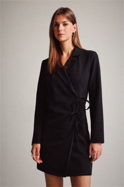 Krep Uzun Kollu Mini Elbise