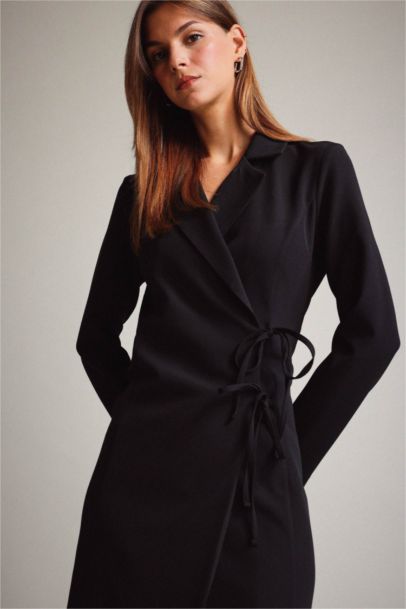 Krep Uzun Kollu Mini Elbise