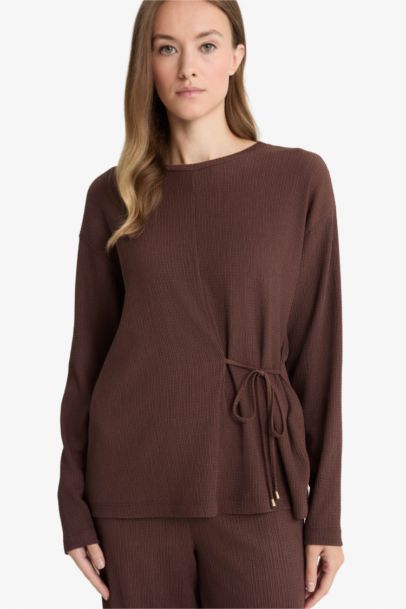 Regular Fit Crew Neck Crepe Long-Sleeve T-Shirt