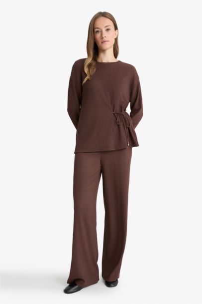 Regular Fit Crew Neck Crepe Long-Sleeve T-Shirt