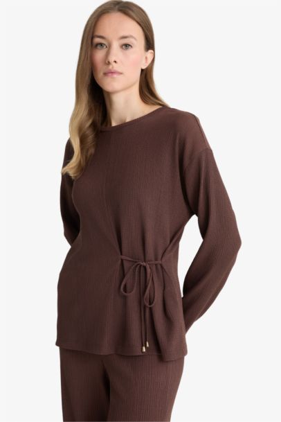 Regular Fit Crew Neck Crepe Long-Sleeve T-Shirt