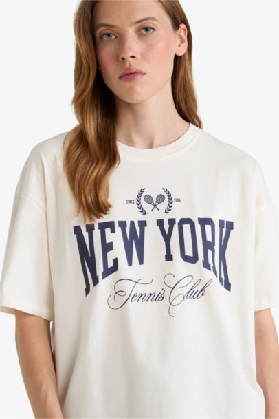 Oversize Fit Crew Neck Printed Short Sleeve T-Shirt