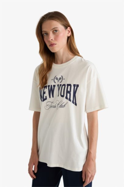 Oversize Fit Crew Neck Printed Short Sleeve T-Shirt