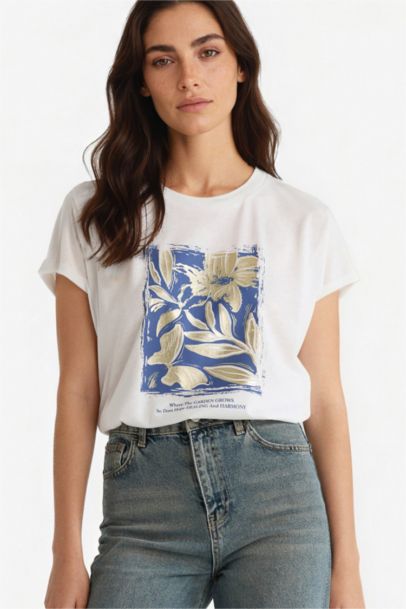 Crew Neck Floral Short Sleeve T-Shirt