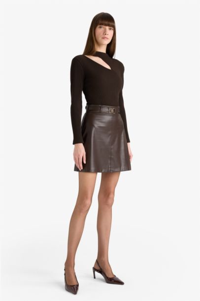 Mini Jupe en similicuir à taille normale Coupe trapèze