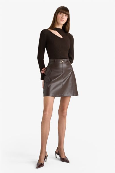 Mini Jupe en similicuir à taille normale Coupe trapèze