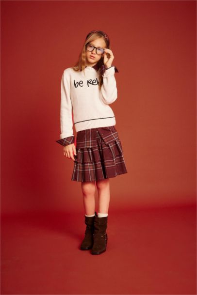 Pamuklu Kareli Pileli Etek Kız Çocuk