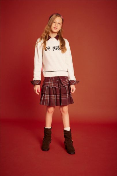 Pamuklu Kareli Pileli Etek Kız Çocuk