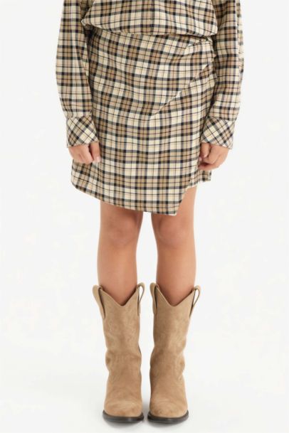 Pamuklu Kareli Şort Etek Kız Çocuk