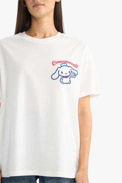 تيشيرت نص كم اوفر سايز بطبعة هيلو كيتي برقبة مستديرة