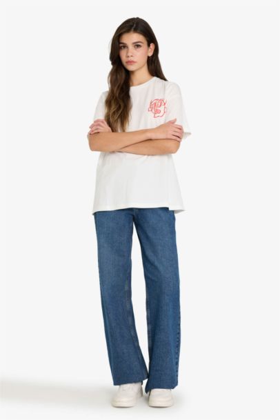 T-shirt oversize imprimé à col rond et manches courtes