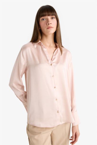 Regular Fit Satin Long Sleeve Shirt