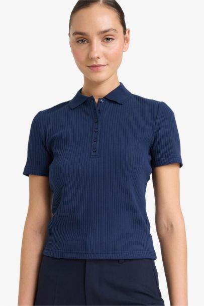 Slim Fit Ribbed Short Sleeve Polo T-Shirt