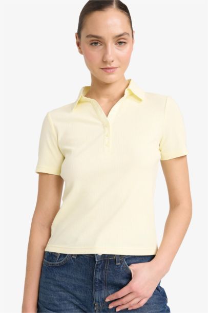 Slim Fit Ribbed Short Sleeve Polo T-Shirt