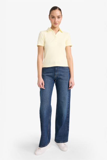 Slim Fit Ribbed Short Sleeve Polo T-Shirt