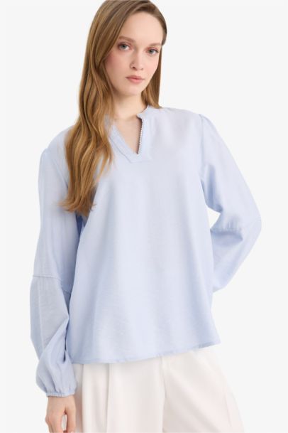 Блузка с длинным рукавом стандартного кроя из хлопка для женщин