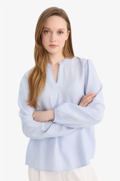 Блузка с длинным рукавом стандартного кроя из хлопка для женщин