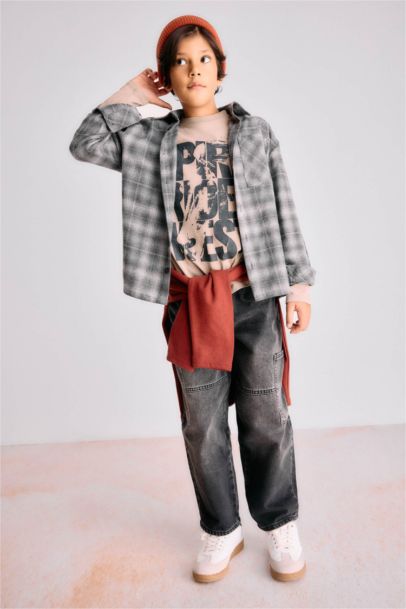 Boy Overshirt Fit Plaid Flannel Polo Shirt
