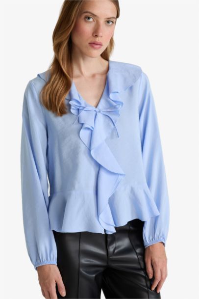 Regular Fit V-Neck Long Sleeve Blouse