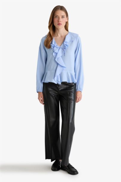 Regular Fit V-Neck Long Sleeve Blouse