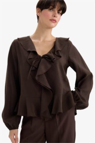 بلوزة ردن طويل قصة عادية بياقة V