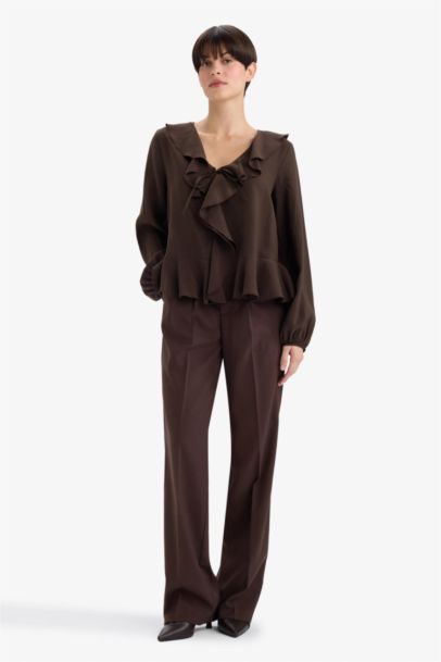 بلوزة ردن طويل قصة عادية بياقة V