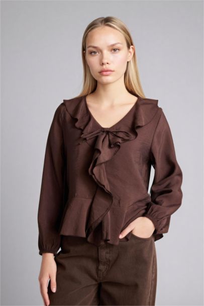 Regular Fit V-Neck Long Sleeve Blouse