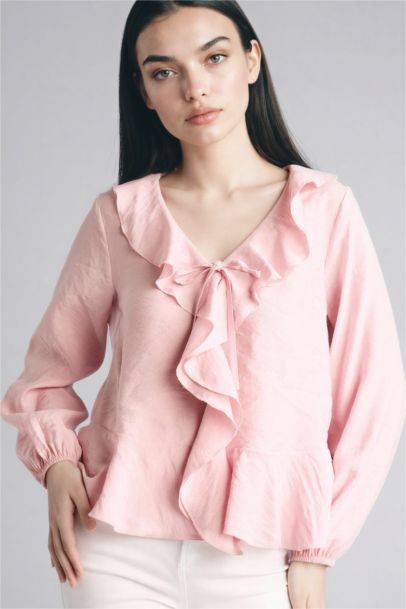 Regular Fit V-Neck Long Sleeve Blouse