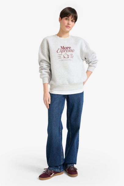 Relax Fit Slogan Long Sleeve Sweatshirt