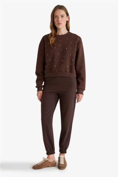 Boxy Fit Embroidered Long Sleeve Sweatshirt