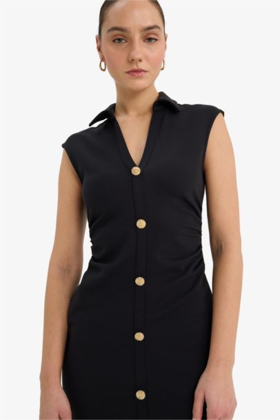 Slim Fit Polo Collar Sleeveless Dress