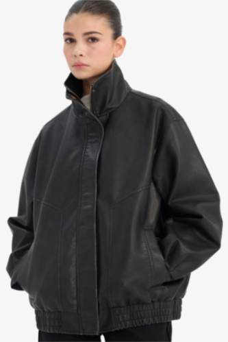 Dad Fit Faux Leather Faux Leather Jacket