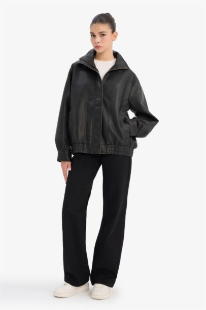 Dad Fit Faux Leather Faux Leather Jacket