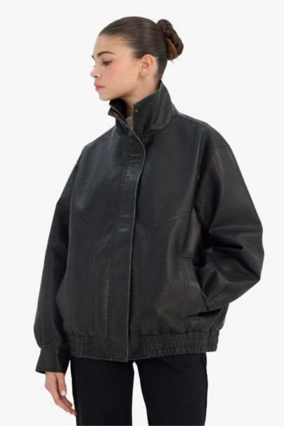 Dad Fit Faux Leather Faux Leather Jacket