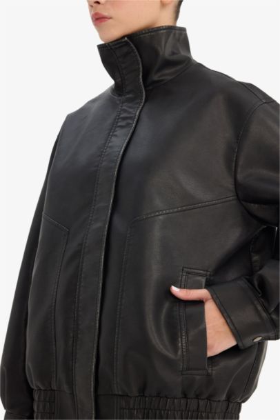 Dad Fit Faux Leather Faux Leather Jacket