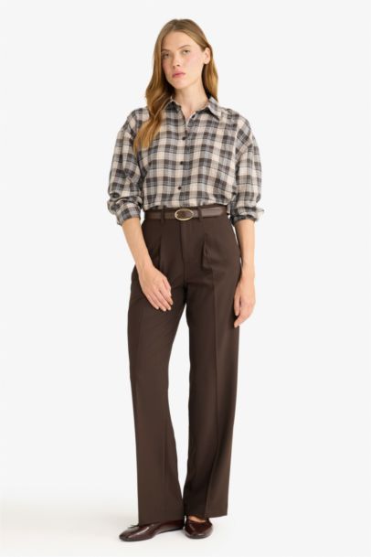 Oversize Fit Shirt Collar Flanel Plaid Long Sleeve Shirt