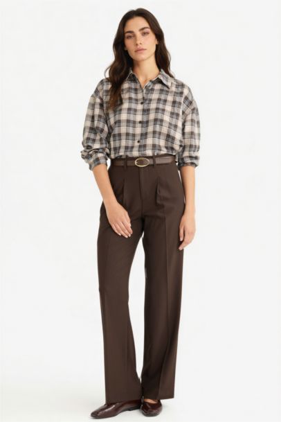 Oversize Geniş Kalıp Kareli Flanel Uzun Kollu Gömlek