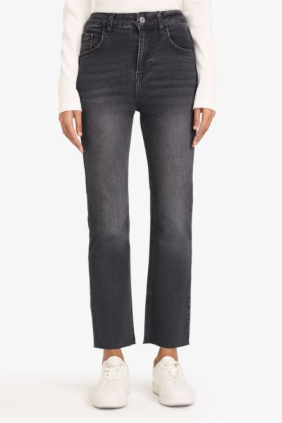 A Cut Denim Trousers Ankle Length