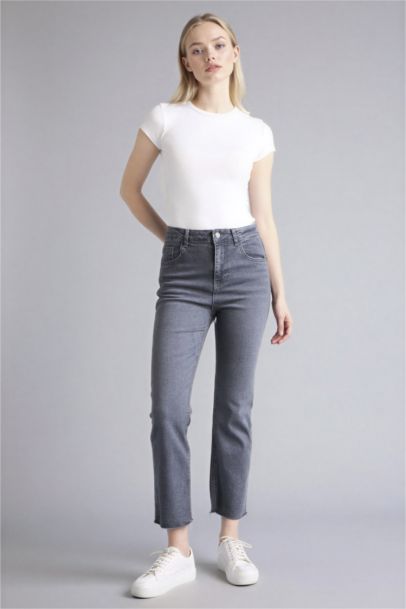 Crop Flare Fıt Yüksek Bel Jean Pantolon