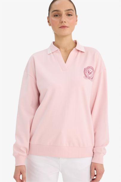 Relax Fit Slogan Long Sleeve Sweatshirt