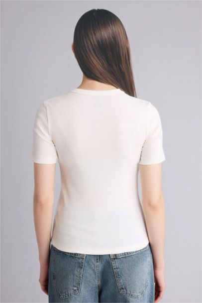 Футболка кашкорсе Slim Fit в рубчик с круглым вырезом принтом и коротким рукавом