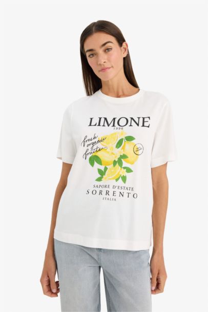 Трикотажная футболка Relax Fit с круглым вырезом коротким рукавом и фруктовым принтом